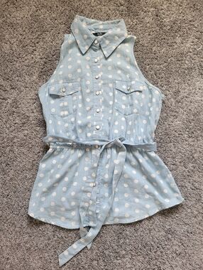 Papaya Light Blue Denim-like Polka Dot Sleeveless Top Size Medium